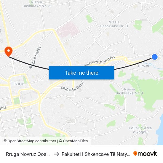 Rruga Novruz Qoshja to Fakulteti I Shkencave Të Natyrës map