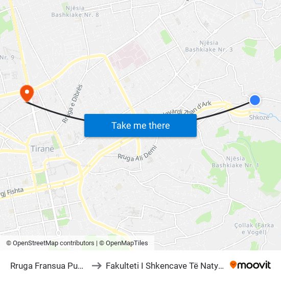 Rruga Fransua Pukvil to Fakulteti I Shkencave Të Natyrës map