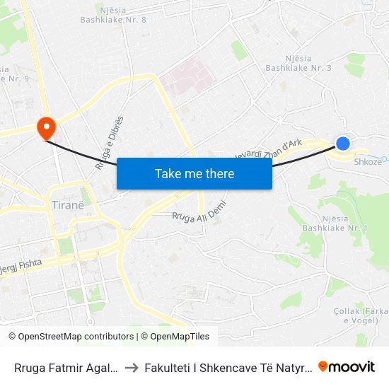 Rruga Fatmir Agalliu to Fakulteti I Shkencave Të Natyrës map