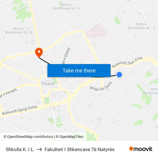 Shkolla K. I L. to Fakulteti I Shkencave Të Natyrës map