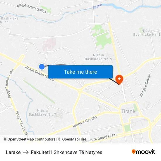 Larake to Fakulteti I Shkencave Të Natyrës map