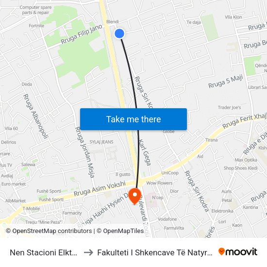 Nen Stacioni Elktrik to Fakulteti I Shkencave Të Natyrës map