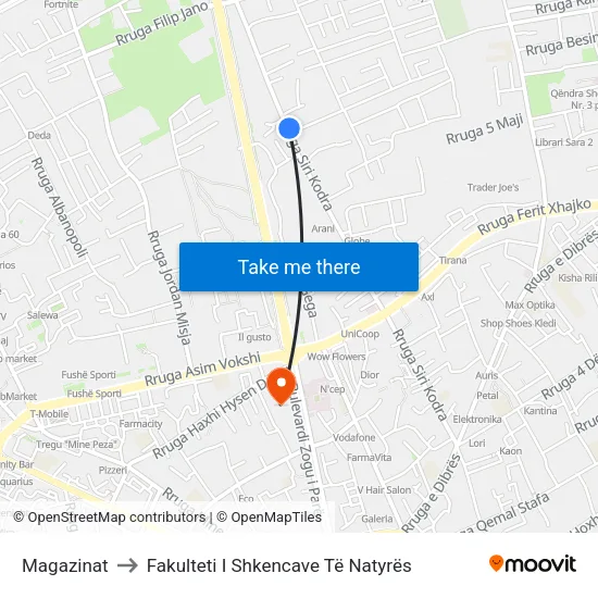 Magazinat to Fakulteti I Shkencave Të Natyrës map