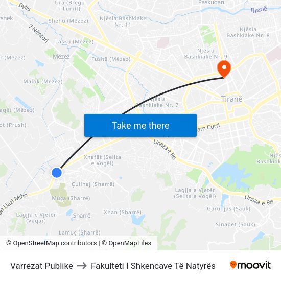 Varrezat Publike to Fakulteti I Shkencave Të Natyrës map