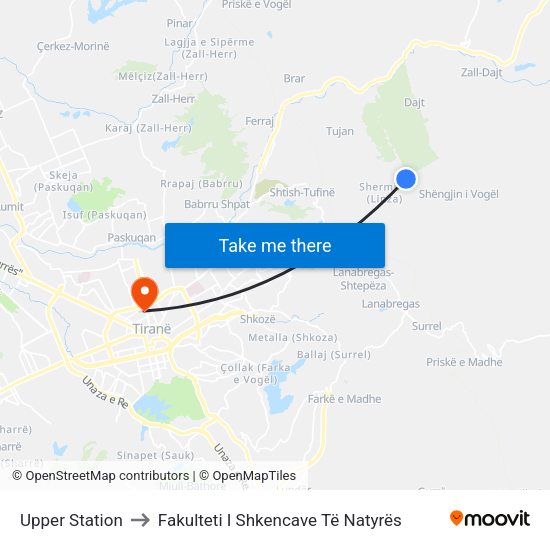 Upper Station to Fakulteti I Shkencave Të Natyrës map