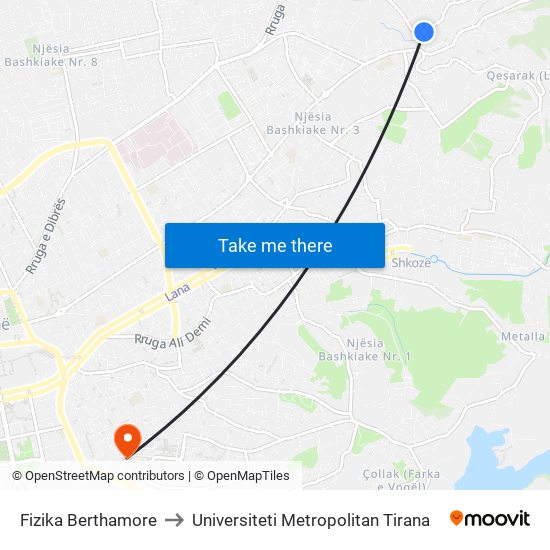 Fizika Berthamore to Universiteti Metropolitan Tirana map