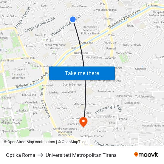 Optika Roma to Universiteti Metropolitan Tirana map