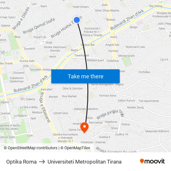 Optika Roma to Universiteti Metropolitan Tirana map