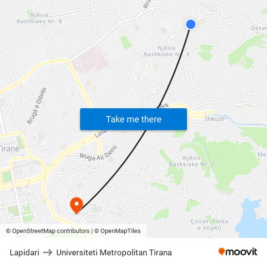 Lapidari to Universiteti Metropolitan Tirana map