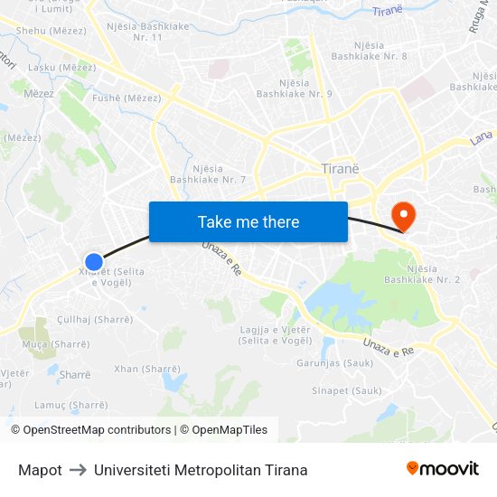 Mapot to Universiteti Metropolitan Tirana map