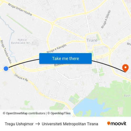 Tregu Ushqimor to Universiteti Metropolitan Tirana map