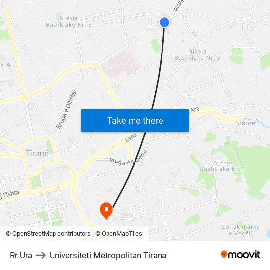 Rr Ura to Universiteti Metropolitan Tirana map