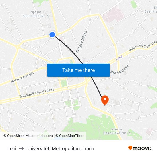 Treni to Universiteti Metropolitan Tirana map