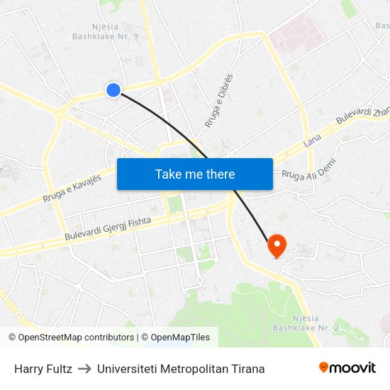 Harry Fultz to Universiteti Metropolitan Tirana map