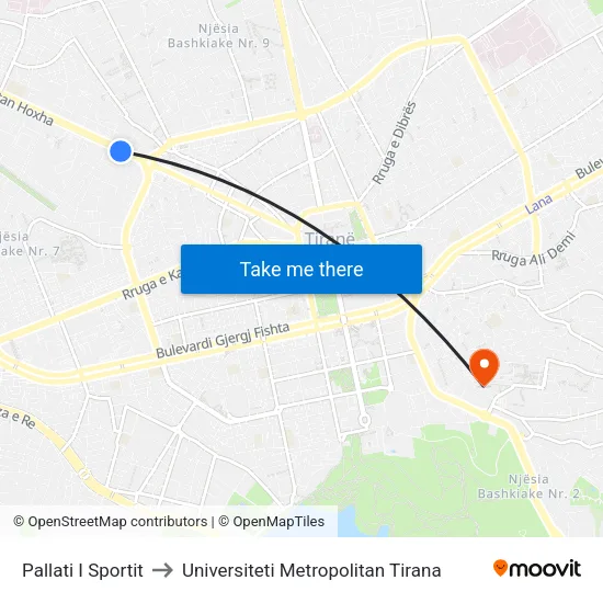 Pallati I Sportit to Universiteti Metropolitan Tirana map