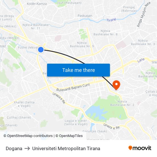 Dogana to Universiteti Metropolitan Tirana map