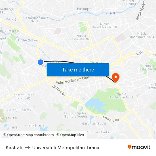 Kastrati to Universiteti Metropolitan Tirana map