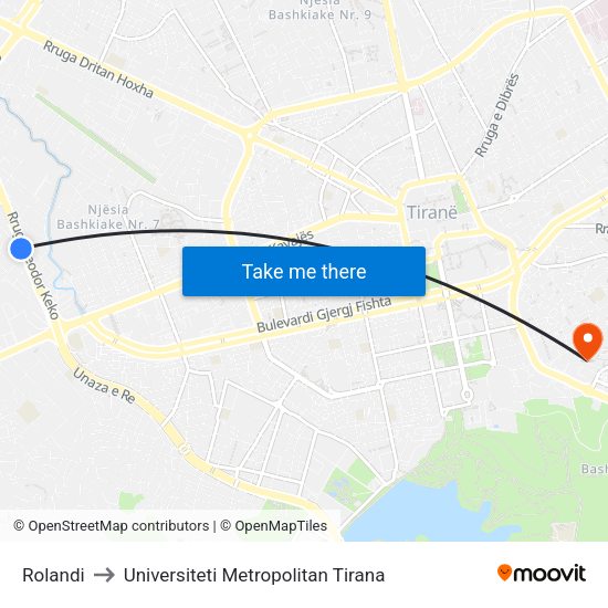 Rolandi to Universiteti Metropolitan Tirana map