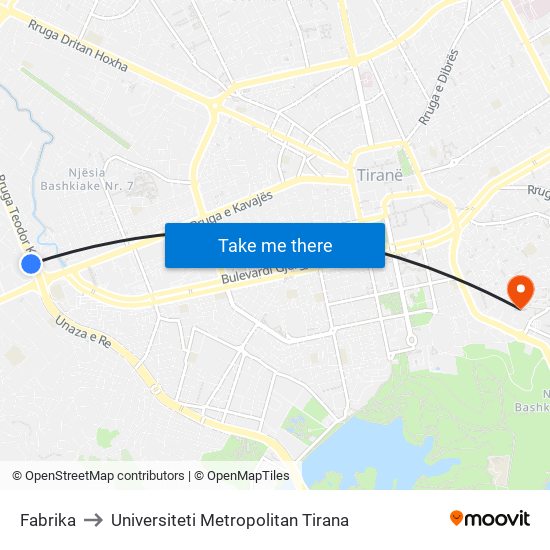 Fabrika to Universiteti Metropolitan Tirana map
