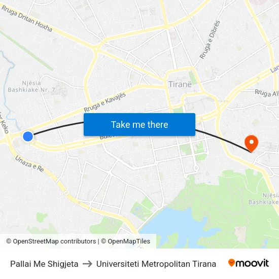 Pallai Me Shigjeta to Universiteti Metropolitan Tirana map
