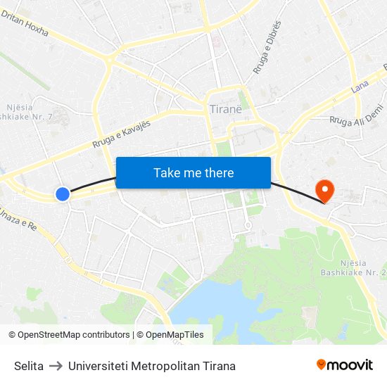 Selita to Universiteti Metropolitan Tirana map
