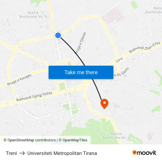 Treni to Universiteti Metropolitan Tirana map