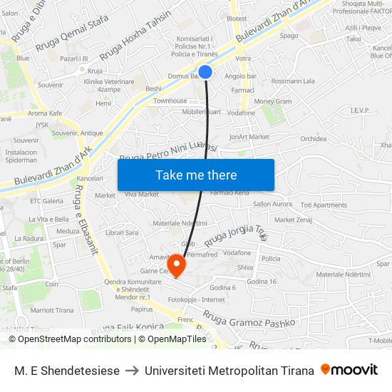 M. E Shendetesiese to Universiteti Metropolitan Tirana map