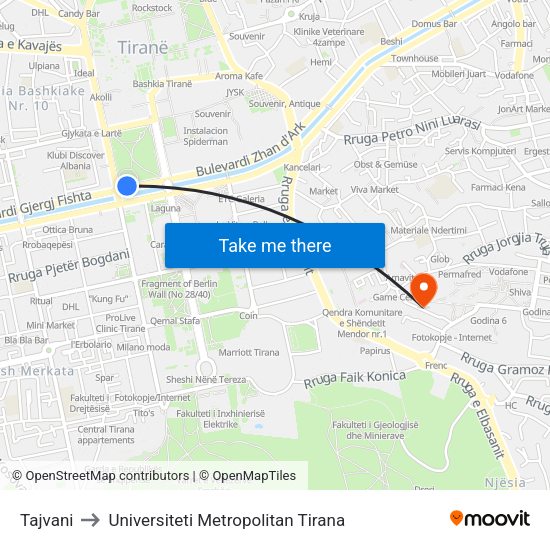 Tajvani to Universiteti Metropolitan Tirana map