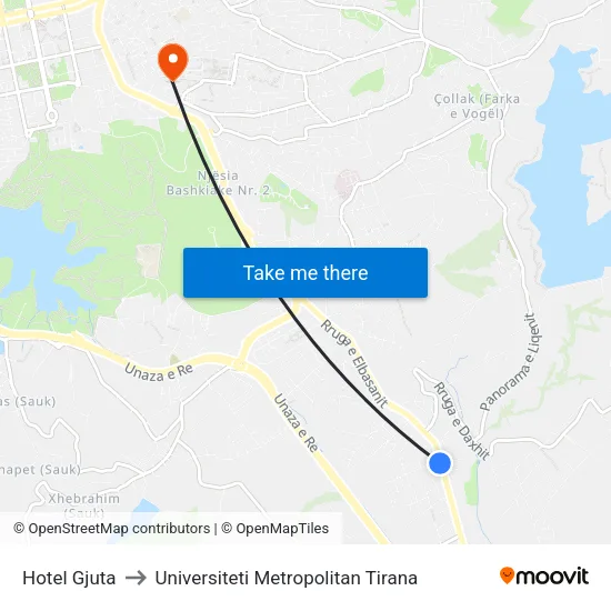 Hotel Gjuta to Universiteti Metropolitan Tirana map