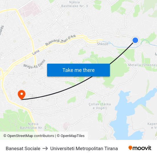 Banesat Sociale to Universiteti Metropolitan Tirana map
