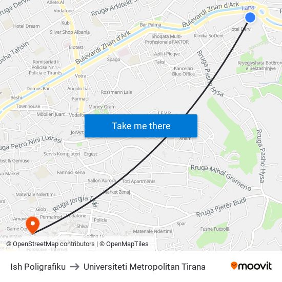 Ish Poligrafiku to Universiteti Metropolitan Tirana map