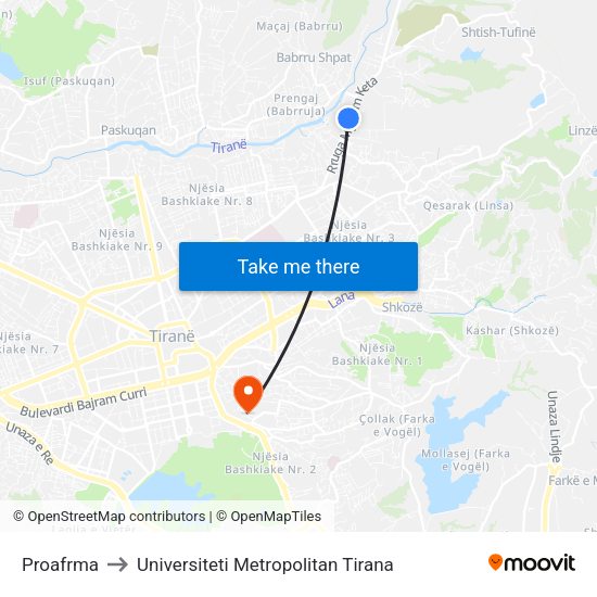 Proafrma to Universiteti Metropolitan Tirana map