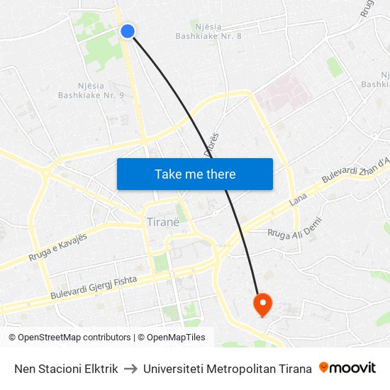 Nen Stacioni Elktrik to Universiteti Metropolitan Tirana map