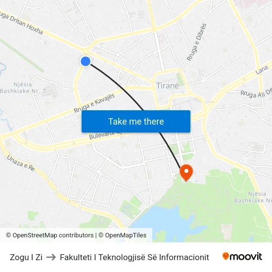 Zogu I Zi to Fakulteti I Teknologjisë Së Informacionit map