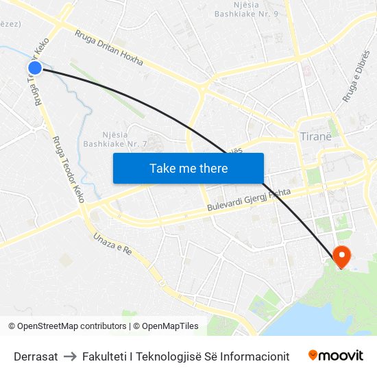 Derrasat to Fakulteti I Teknologjisë Së Informacionit map