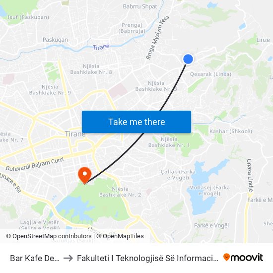 Bar Kafe Deliu to Fakulteti I Teknologjisë Së Informacionit map