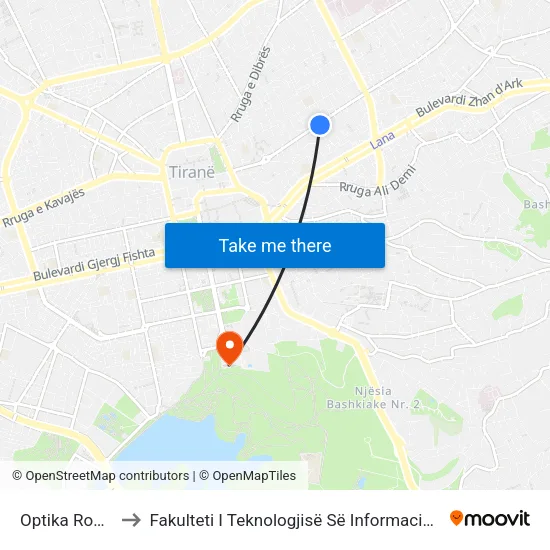 Optika Roma to Fakulteti I Teknologjisë Së Informacionit map