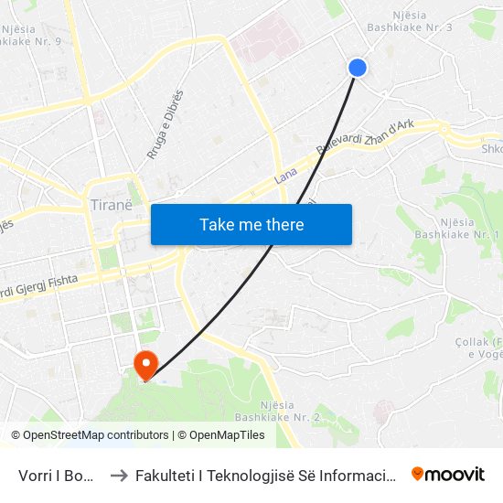 Vorri I Bomit to Fakulteti I Teknologjisë Së Informacionit map