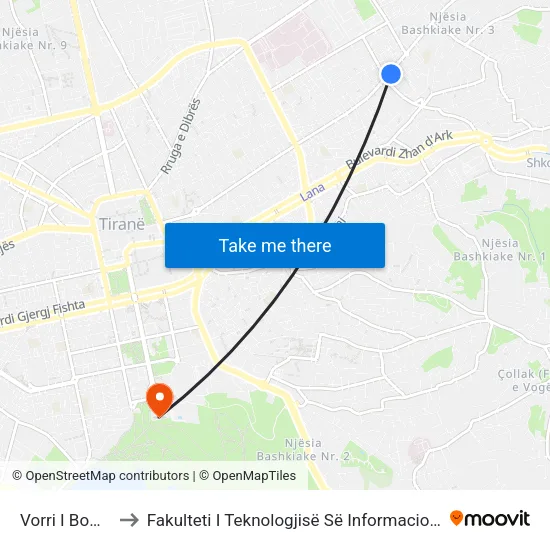 Vorri I Bomit to Fakulteti I Teknologjisë Së Informacionit map
