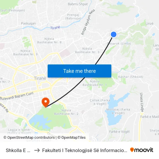 Shkolla E Re to Fakulteti I Teknologjisë Së Informacionit map