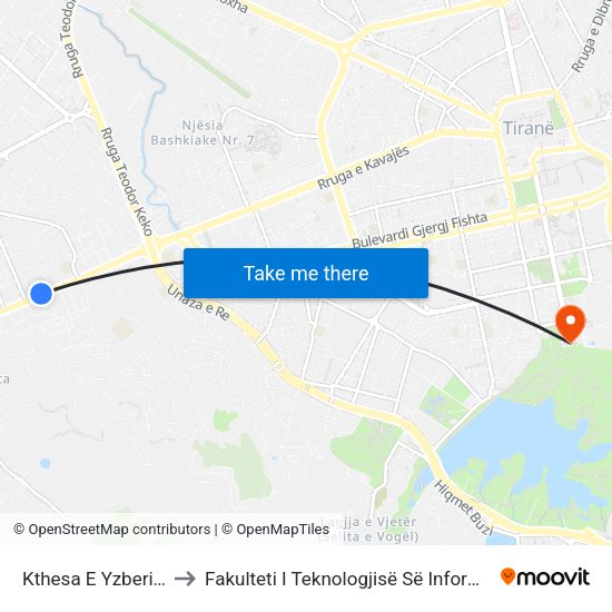Kthesa E Yzberishtit to Fakulteti I Teknologjisë Së Informacionit map