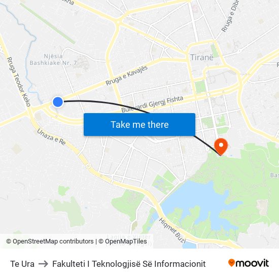 Te Ura to Fakulteti I Teknologjisë Së Informacionit map
