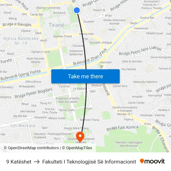 9 Katëshet to Fakulteti I Teknologjisë Së Informacionit map