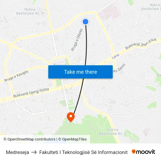 Medreseja to Fakulteti I Teknologjisë Së Informacionit map