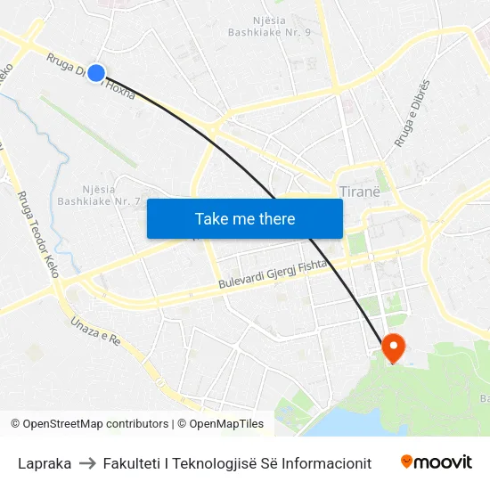 Lapraka to Fakulteti I Teknologjisë Së Informacionit map