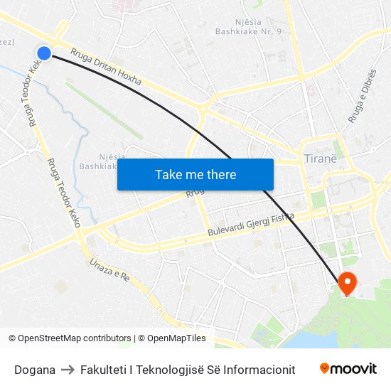 Dogana to Fakulteti I Teknologjisë Së Informacionit map