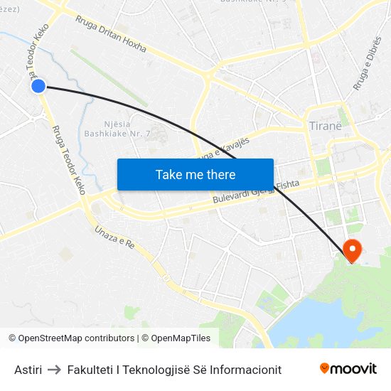 Astiri to Fakulteti I Teknologjisë Së Informacionit map