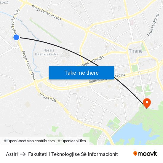 Astiri to Fakulteti I Teknologjisë Së Informacionit map