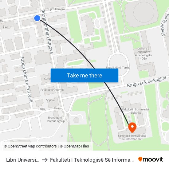 Libri Universitar to Fakulteti I Teknologjisë Së Informacionit map