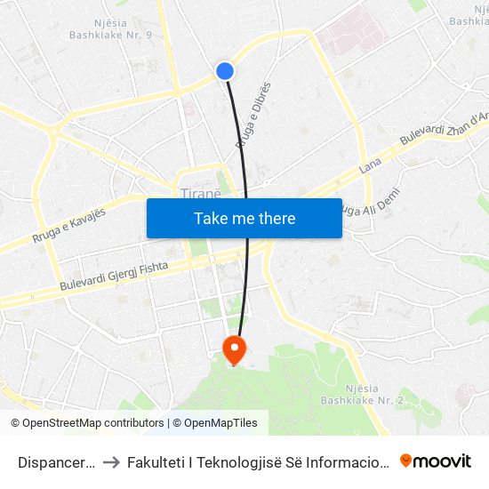 Dispanceria to Fakulteti I Teknologjisë Së Informacionit map